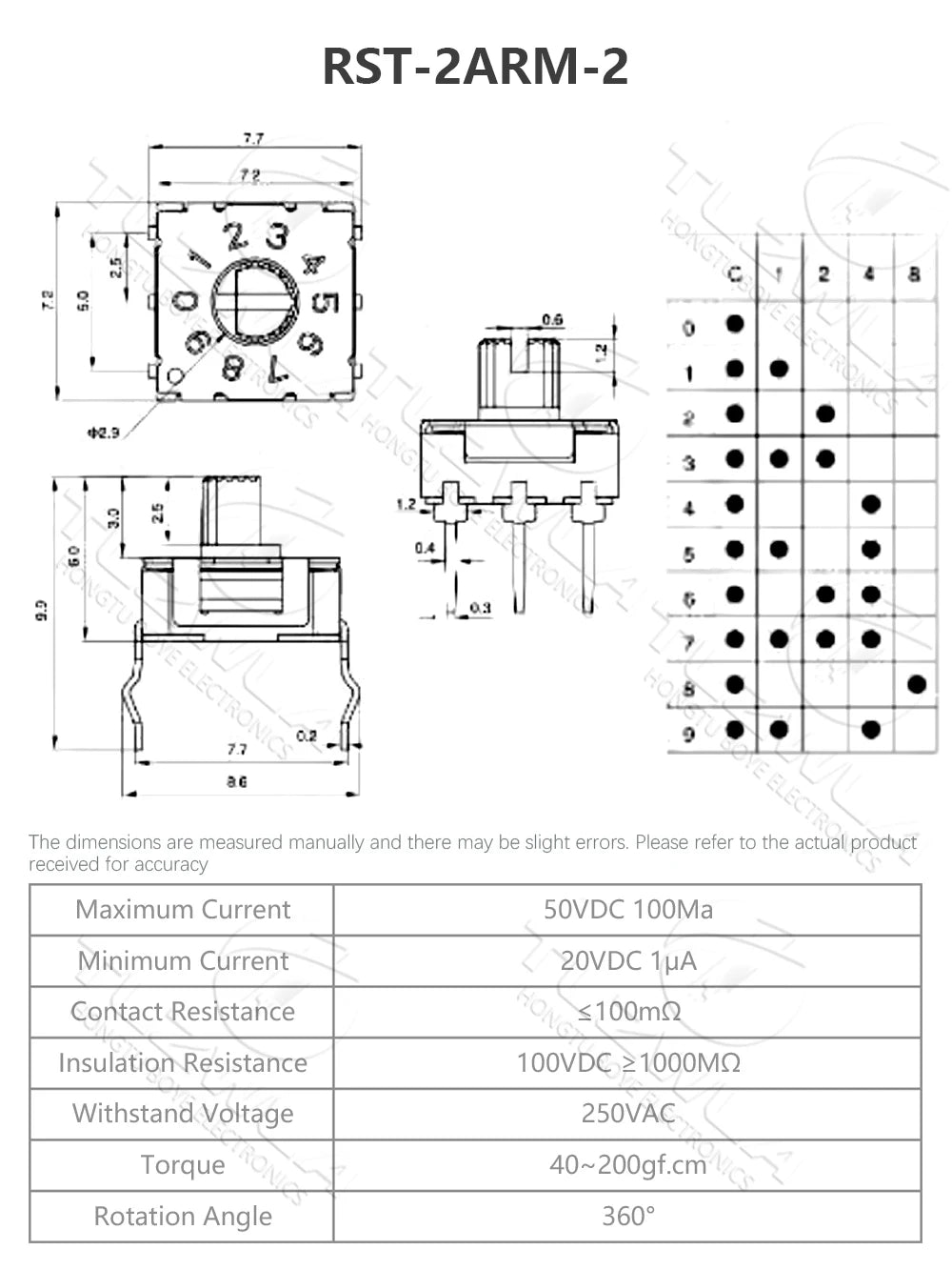 Rotary Code Switch SMD Band Switch RST-10RM-PT Digital Dip Switch 10 position 0-9 coding RST-16RM-G3