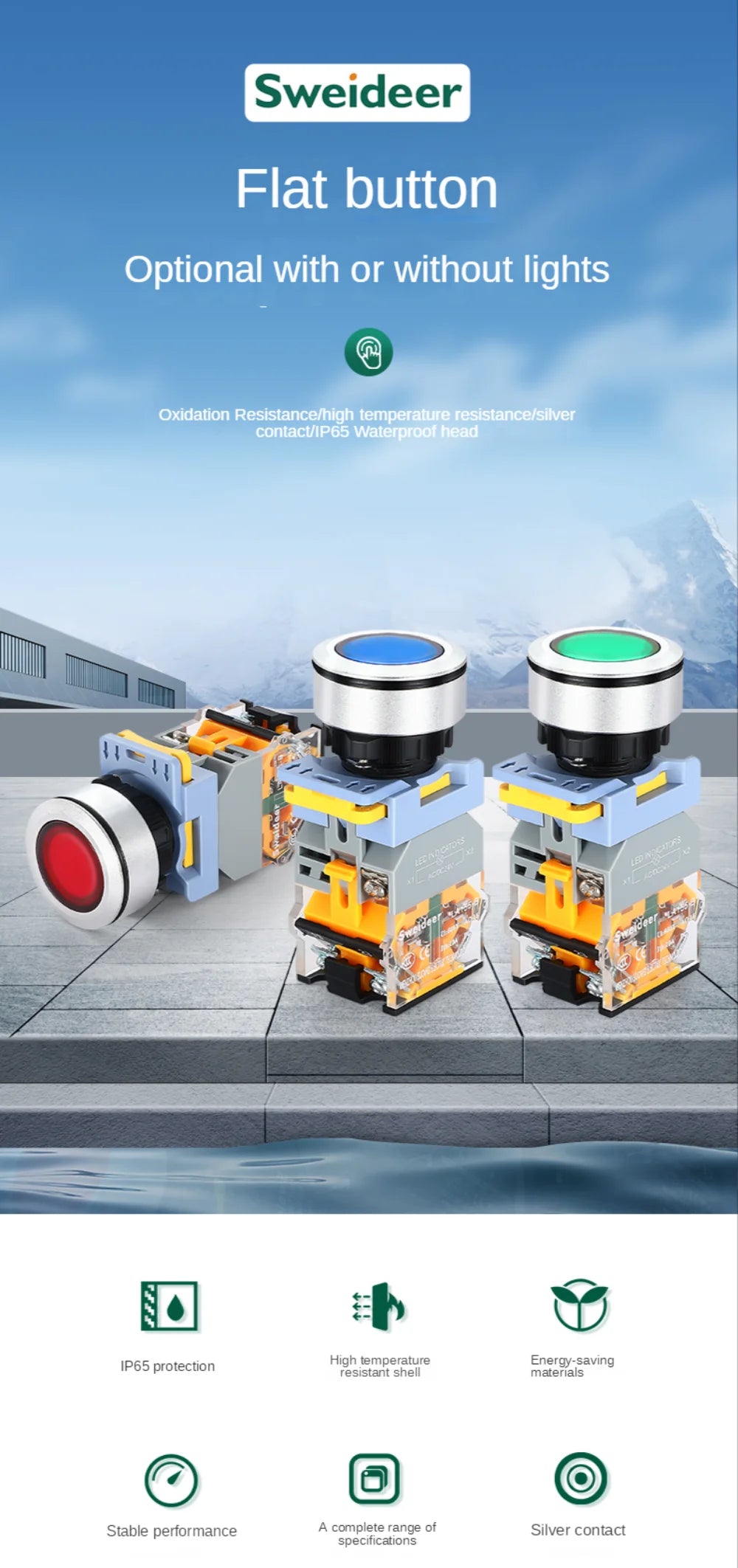 Flat Button Switch Waterproof 30mm Self Reset Locking Momentary Latching Red Green Yellow White Blue Switch Light 6V12V24V220V