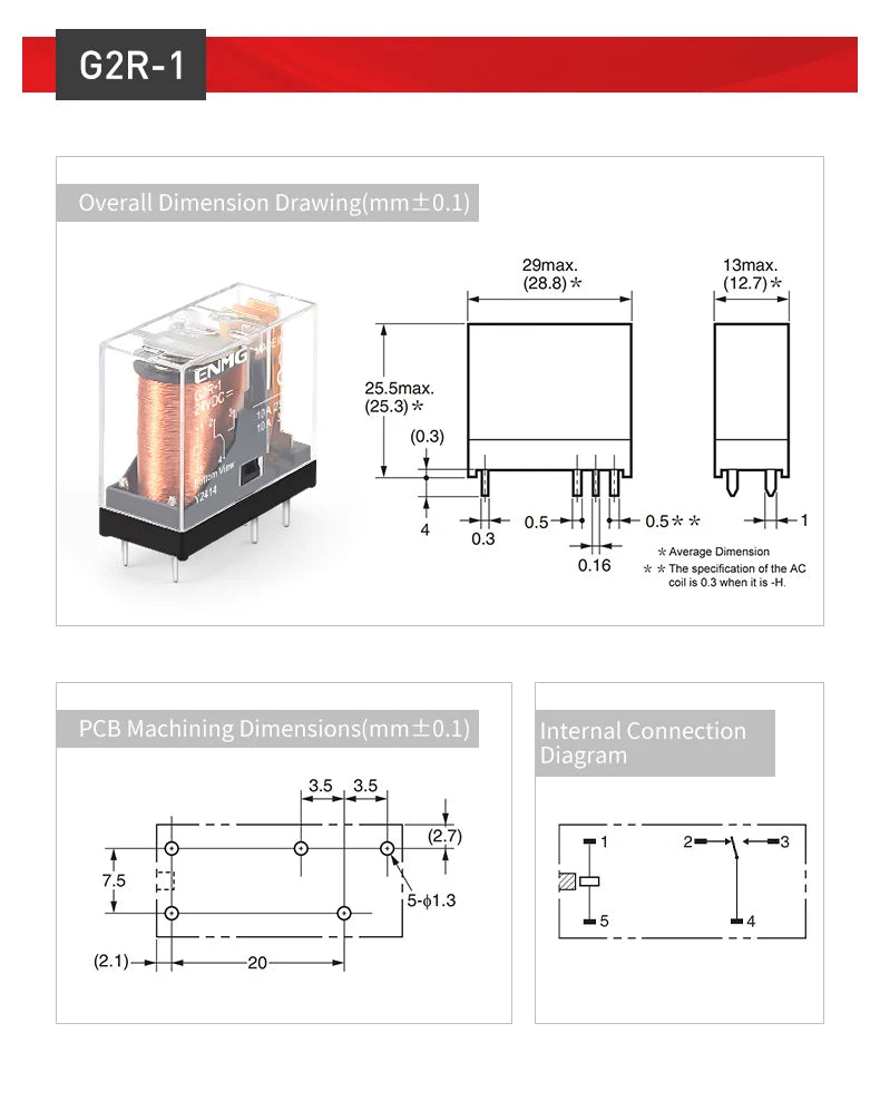 ENMG G2R-1-E / G2R-2 Miniature Low-Power Relay - 5V/12V/24VDC,Solder Terminals (5-Pin/8-Pin) Shock-Resistant Nickel-Plated Alloy