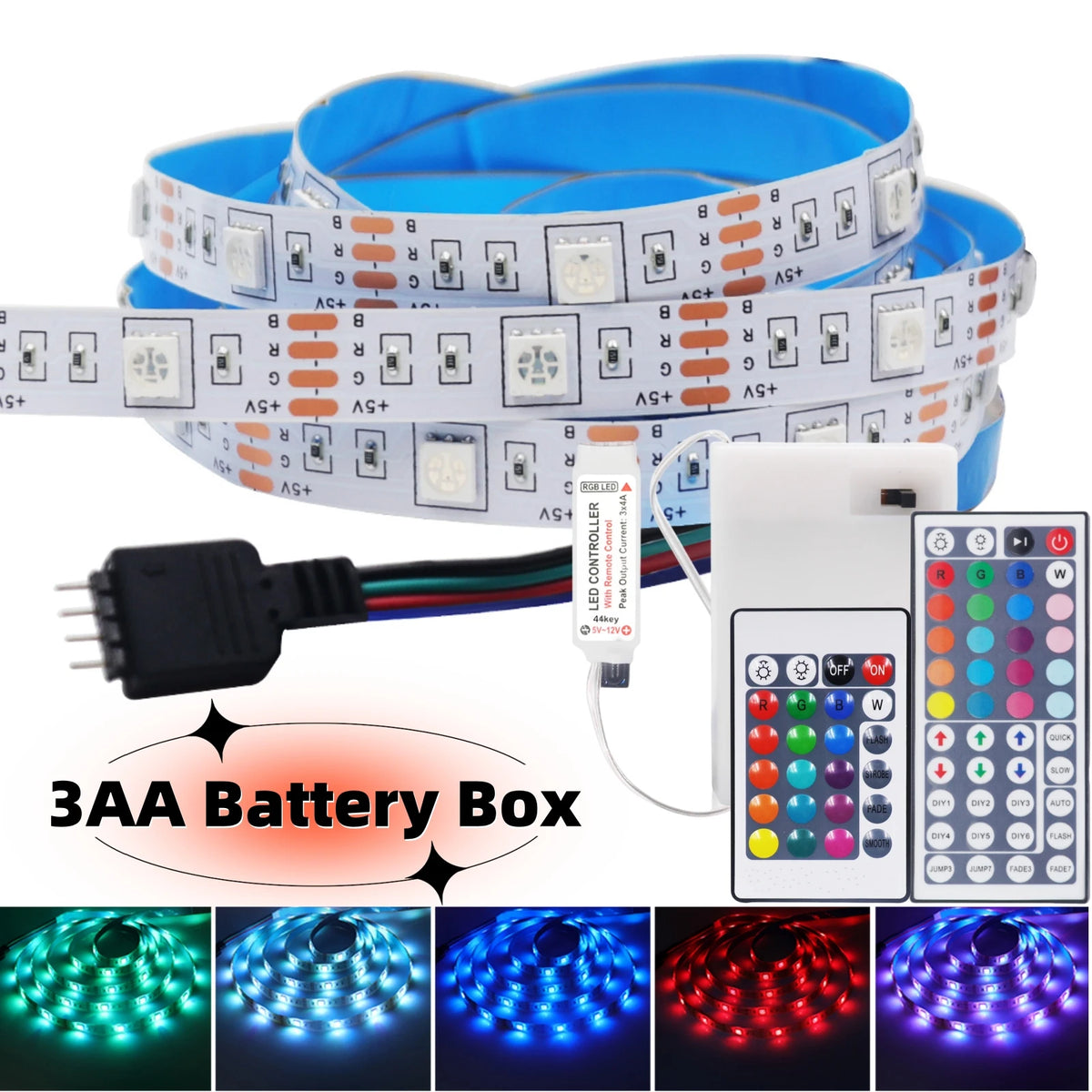 3AA Battery Powered LED Strip Lights 5050 RGB 1M 2M 3M 4M 5M Adhesive Tape Ribbon Lights Bluetooth TV Backlight Background Light