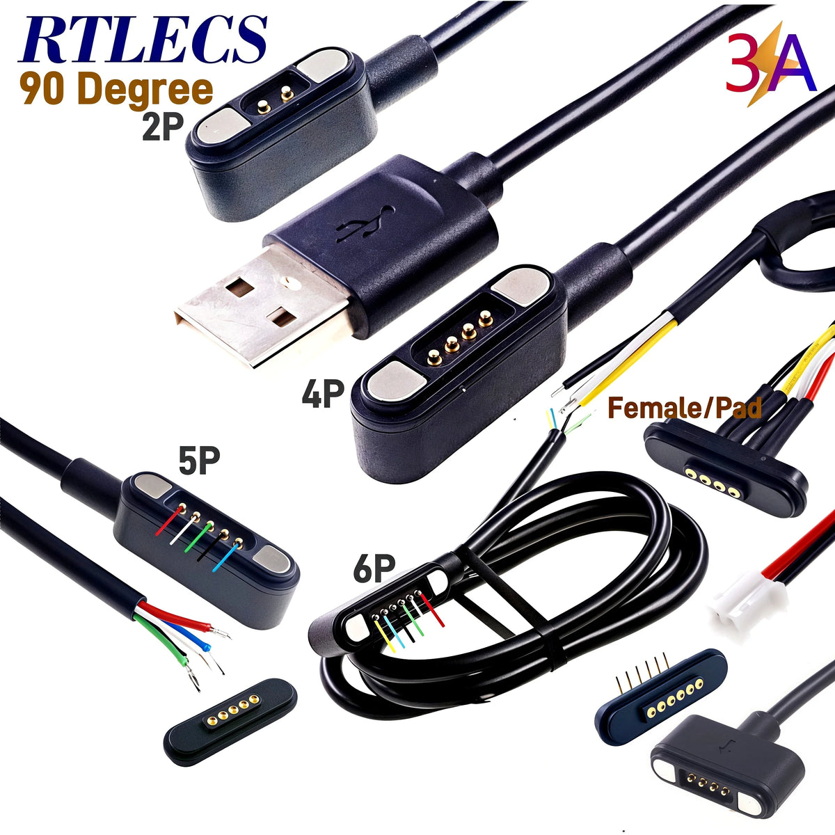 RTLECS Magnetic Connector RC Car Drone JST JR 24V 3A DC Power Battery Charger SM Led Strip Blind Connect USB Cable 2/3/4 Pin