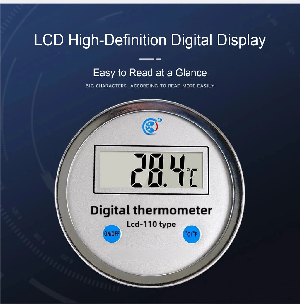 Digital Bimetal Thermometer LCD‑110 Stainless Steel Probe High Precision Water Temp Gauge Axial/Radial Mount IP65
