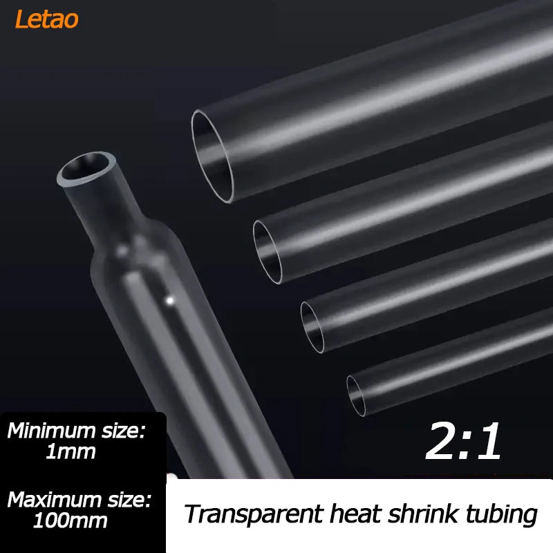 10 Meter/Lot Heat Shrink Tube 2:1 Clear Transparent Tubing Shrinkable Wrap 1mm - 60mm Cable Sleeve Wire