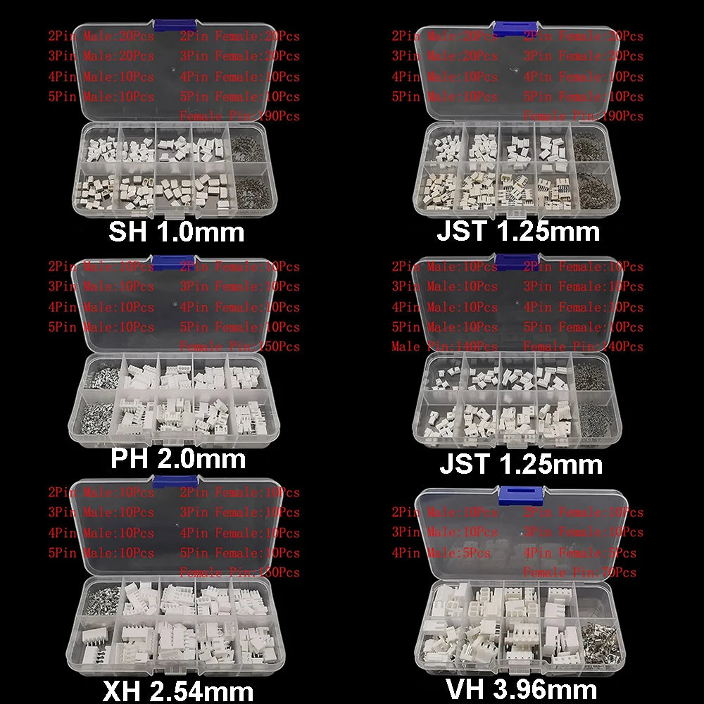 1Pcs SH1.0 / JST 1.25 / PH2.0 / XH2.54 / VH3.96 Male and Female Housing Pin Header Crimp Terminal Adapter JST Connector Kit