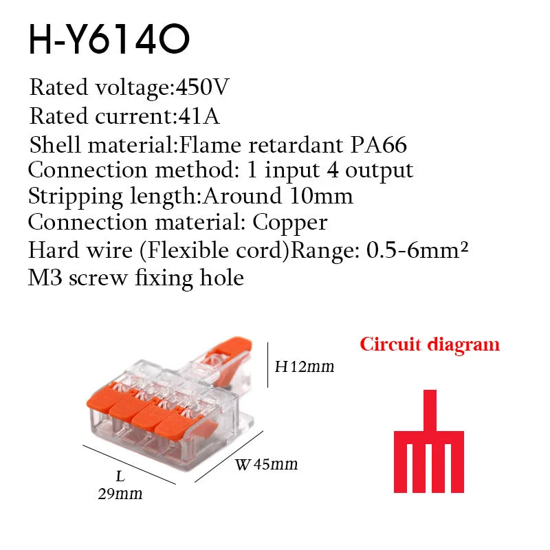 Wire Connector Electrical Terminal Blocks Splitter Led Push in Quick Connectors Conductor Cable  Junction Box 0.5-6mm²