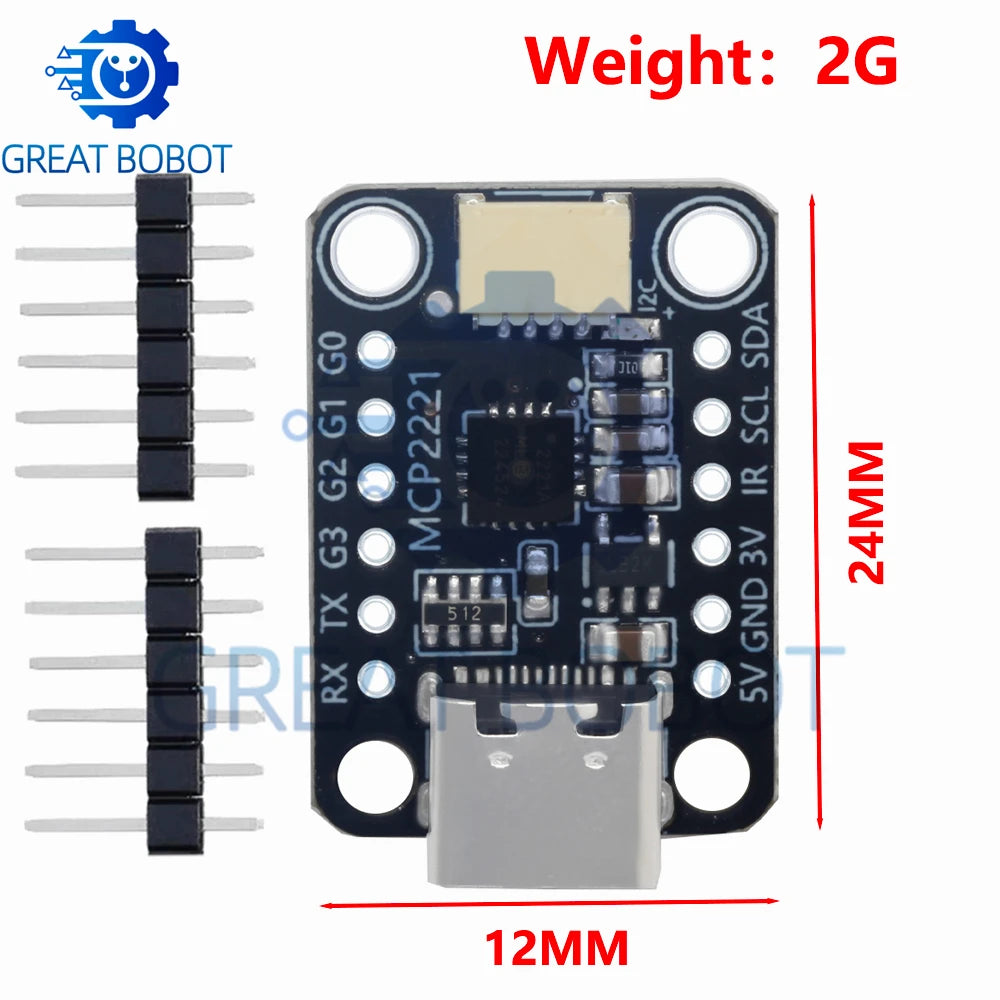 MCP2221A Breakout Board Type-C USB Interface STEMMA QT Qwiic Signal Acquisition Measurement Module for Arduino DIY