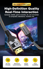 UGOURD 4K 144Hz HDMI to Mini HDMI Cable Bi-Directional Micro/Mini HDMI to HDMI Cable 4K@60Hz for Raspberry Pi Camera DV 2K165Hz