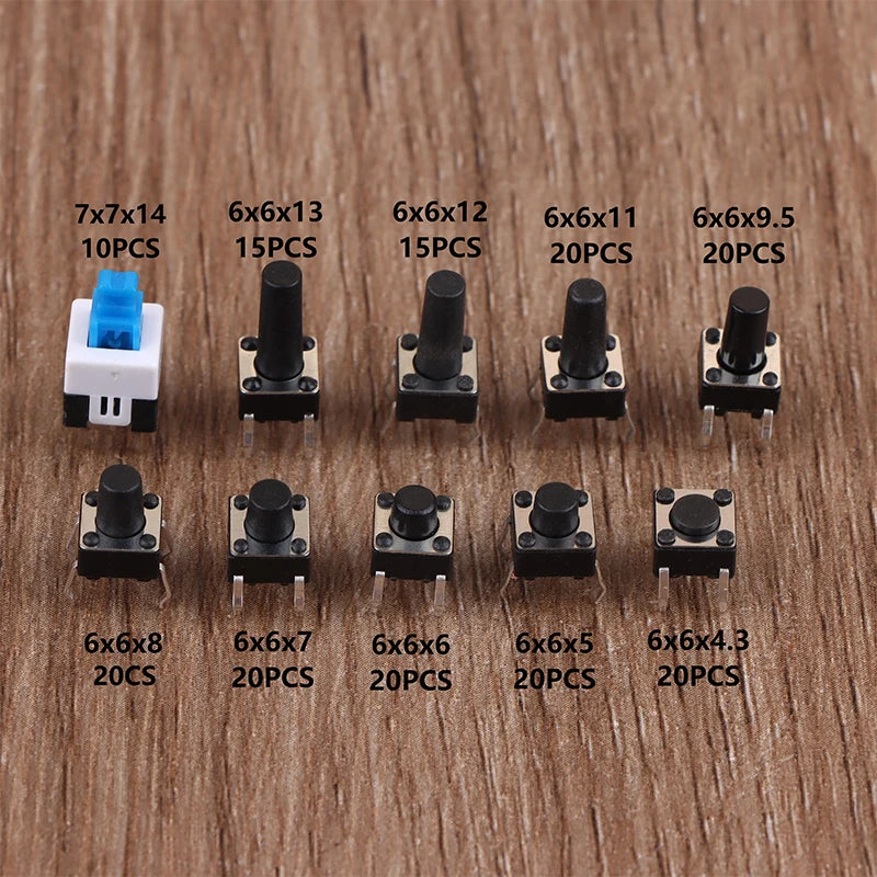 180 Pcs Tactile Push Button Switch Kit  - 6mm/7mm SMD & THT Momentary Tact Switch Assortment, Electronic Components DIY Repair