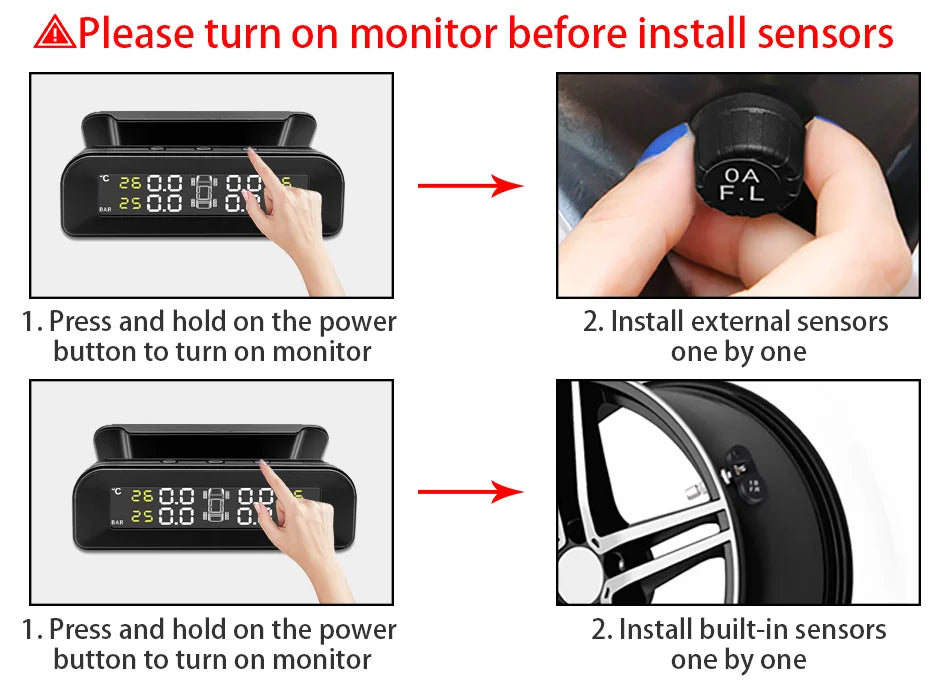 E-ACE K07 TPMS Solar Sensor Intelligence Wireless Tire Pressure Monitoring System Temperature Warning With 4 Sensors