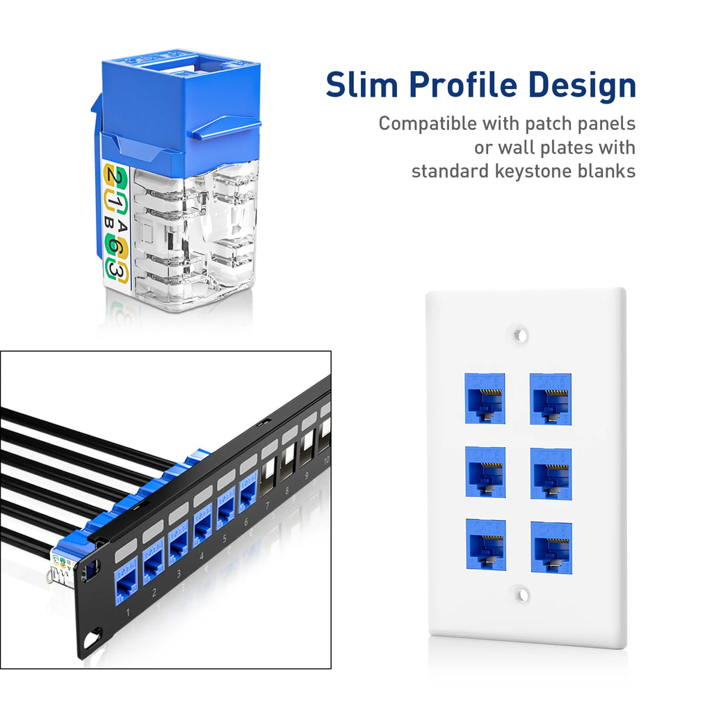 ZoeRax RJ45 Cat6 Keystone Jacks Slim Profile 1/10/30-Pack, 90-Degree Ethernet Punch Down Keystone Jack Adapter
