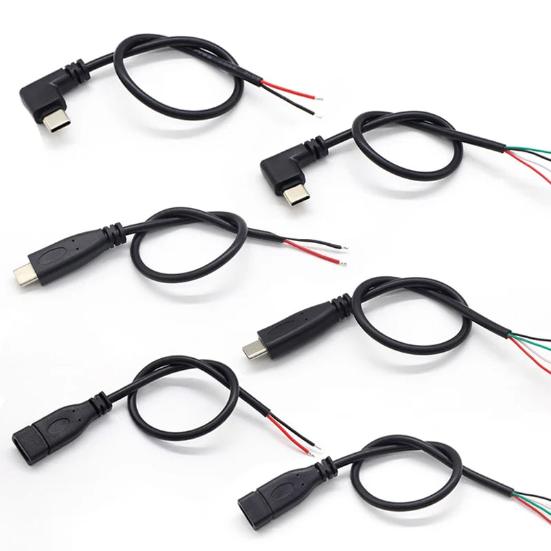 DIY Repair Welding Cable 2 Wire 4 Wires Type C USB 2.0 Elbow Head Male Female Jack 4pin/2pin Type-C Male Extension Cable 0.25M