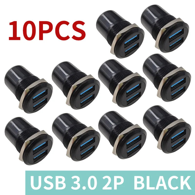 10PCS Panel Openings, 24 Metal Circular D-Shaped USB 2.0 3.0 Single Port Double Port Female Socket Waterproof Joint
