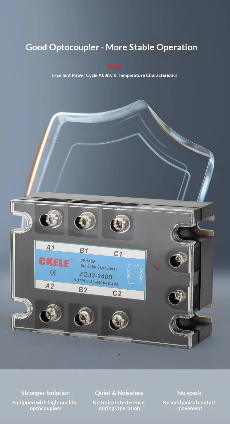 CKELE ZG33 3 Phase Solid State Relay SSR 10A 25A 40A 50A 60A 80A 100A 120A DC 3-32V Control AC 90-480V 380VAC