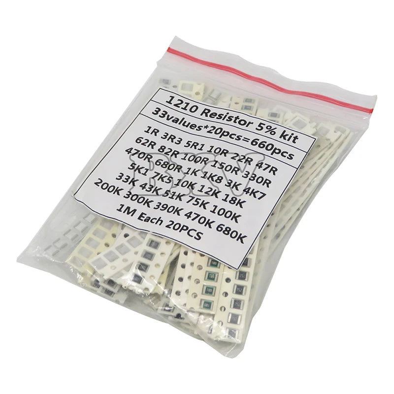 1210 SMD Resistor Kit Assorted Kit 1ohm-1M Ohm 5% 33ValuesX 20PCS=660PCS DIY Kit
