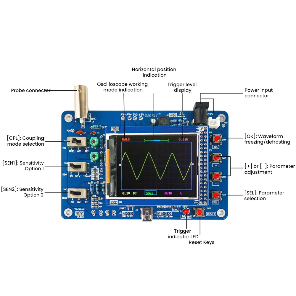 DIY Digital Oscilloscope Electronic Kit with 2.4-inch HD Display Compatible with STM32F103C8T6 DIY Soldering Kit Electronic 3.3V