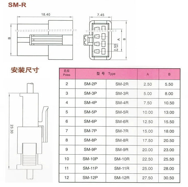 50PCS SM 2.54mm Pitch Female Male Housing SM-2P SM-2R SM2.54 2/3/4/5/6/7/8/9/10/11/12 Pin SM2.54 Plug Shell Crimp Terminals