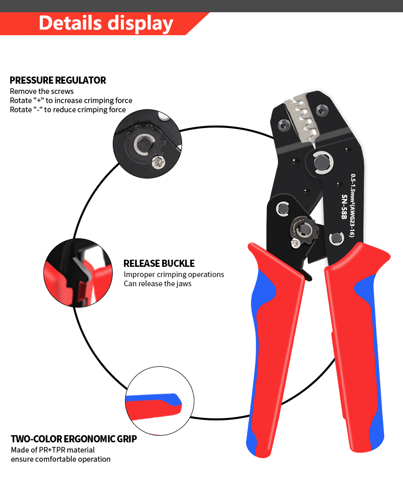 Ratcheting Crimping Plier for PH2.0/XH2.54/2.54/2.8/3.0/3.96/4.8/KF2510/JST Terminal Dupont Connectors Crimper Tool SN-2549