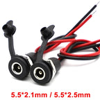 1pcs Battery DC Power plug connector DIY dc waterproof jack female socket 5.5 X 2.1 mm 5.5X2.5mm with Wire Waterproof cap