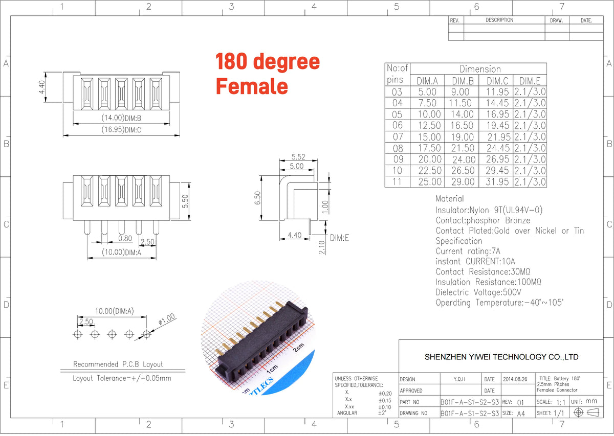 5/20 Pcs Pitch 2.5 MM 8 Positions Female Blade Socket Receptacle Male Header Battery Connector Right Angle Through Holes 7A