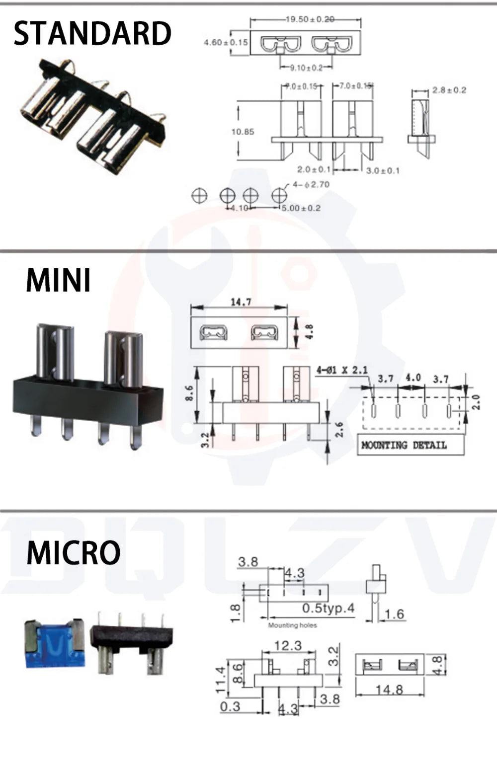 Medium Mini Small Fuse Holder PCB Board with Car Blade Fuses 10A for Auto Automotive PCB Board Safety clip Insertion Type