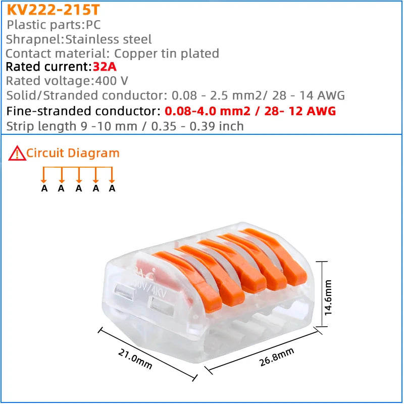 Compact Quick Plug-in Terminal for Cable Connectors, 30/50/100 Piece Terminal Orange Home Wiring Module Paralleling Device