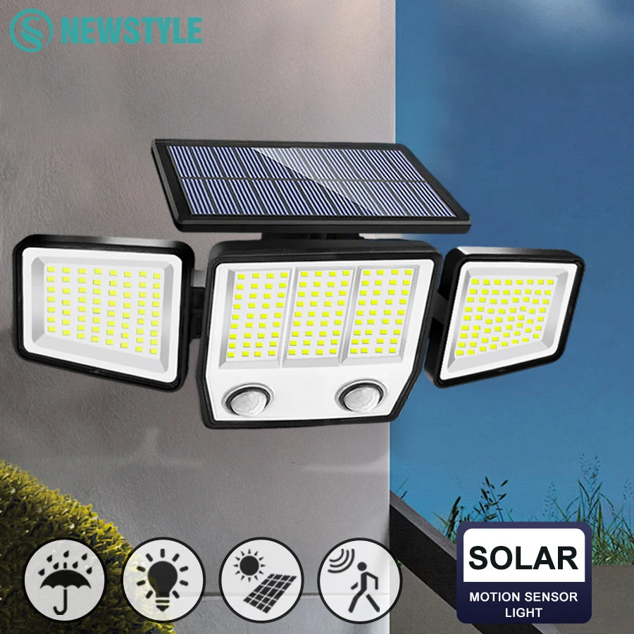 3 Heads Solar Motion Sensor Lights 236/223LED Solar Security Flood Lights Waterproof 3 Modes Wall Light Garden Yard Patio Pathwa