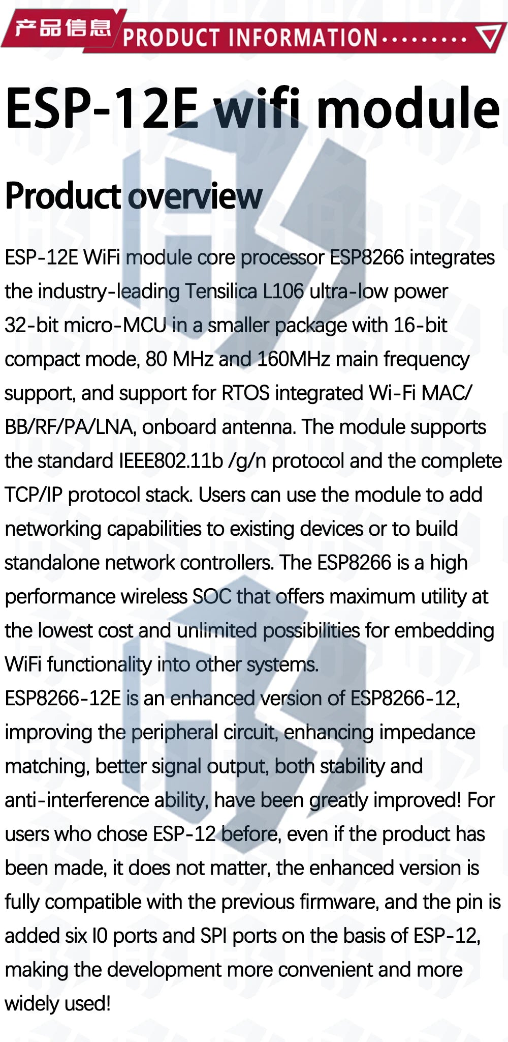 ESP8266 WiFi Wireless Transceiver Module ESP-01/ESP-01S/ESP-07/ESP-07S/ESP-12/ESP-12E/ESP-12F for Arduino DIY Projects