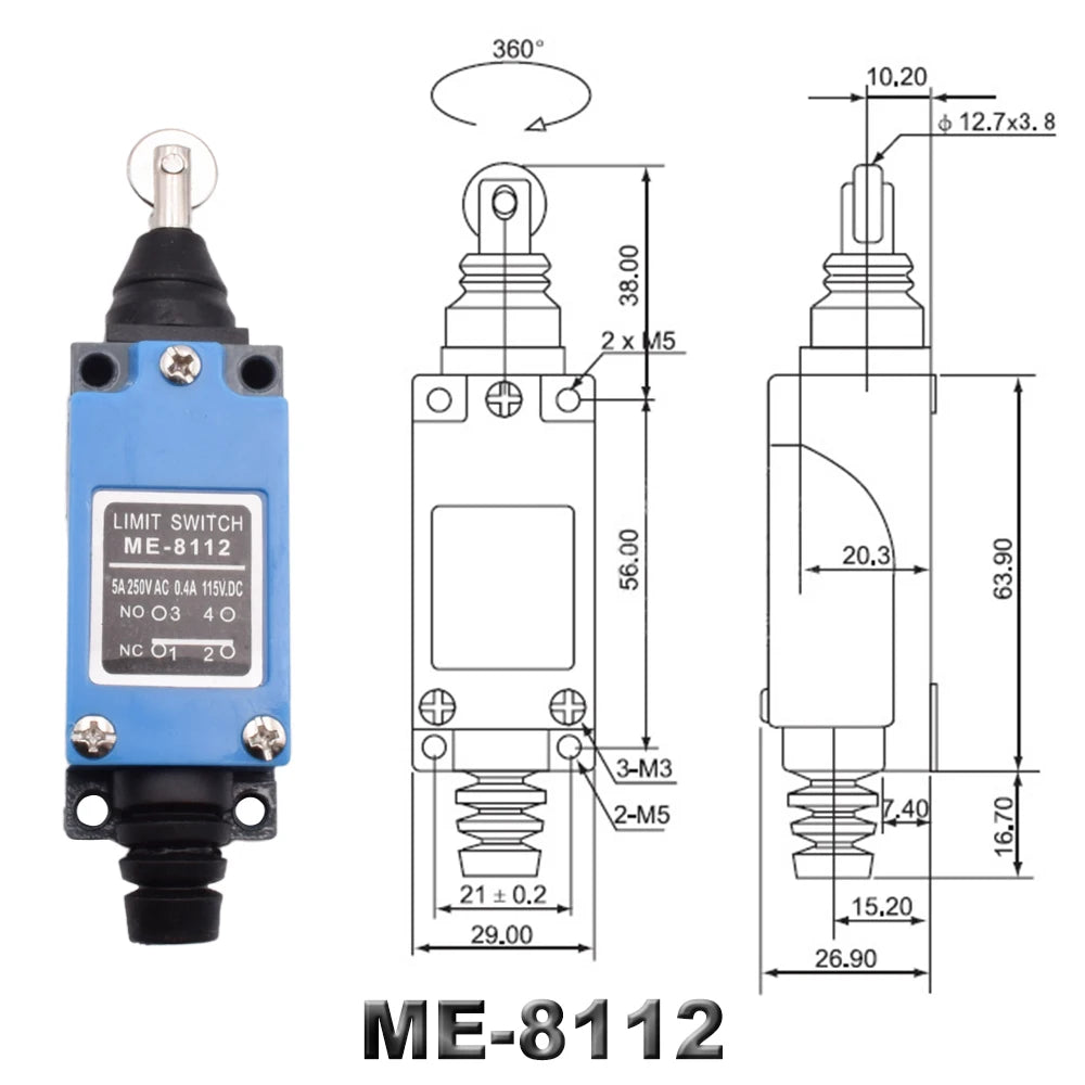 ME 8104 8108 8111 8122 9101 CNC Micro Momentary Limit Switch 5A/220V Rotary Roller Lever Sealed Industrial Machine Limit Switch