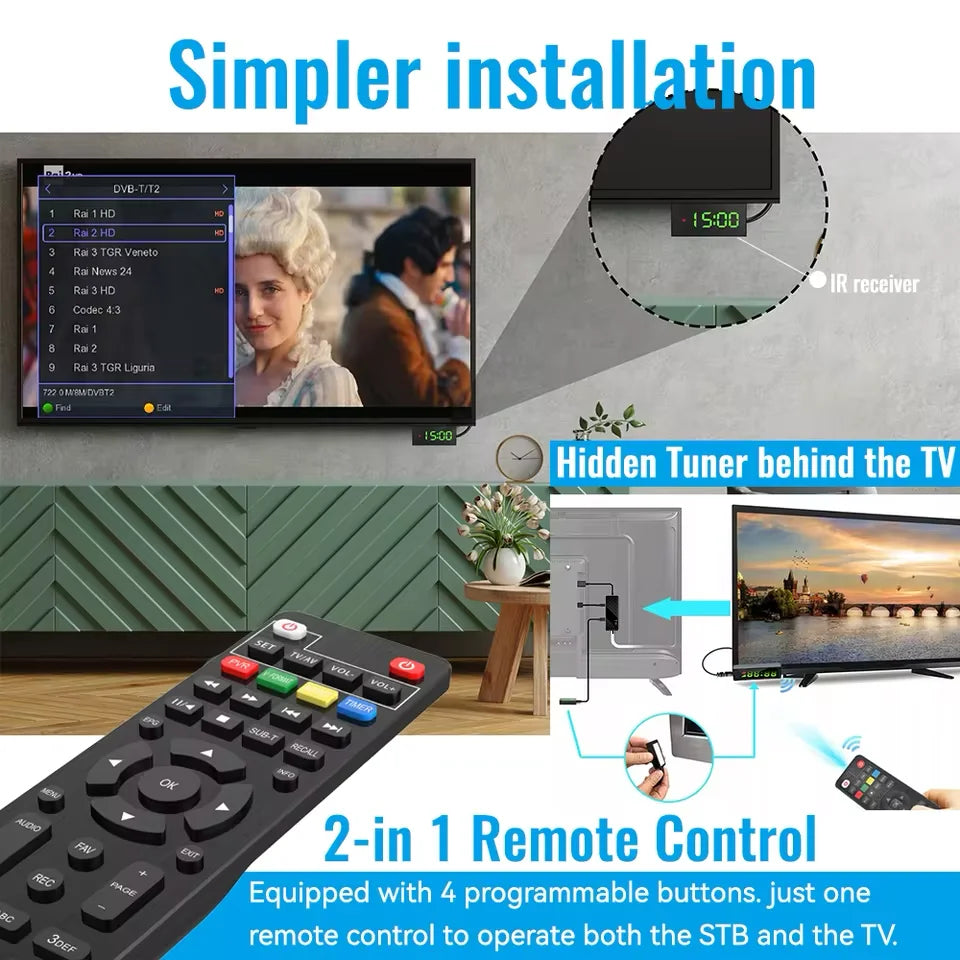 Dluxury U3mini DVB T2 DVB C Digital TV Decoder HD Free TV Channels 7Days EPG TV Tuner for Spain France Itlay Columbia ect