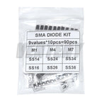 90PCS Rectifier Diode SS14 SS24 SS34 1N4007 1N4001 1N4004 SS16 SS26 SS36 SMD Schottky Diode Assort Kit