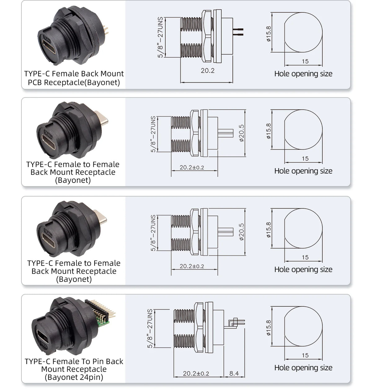 Type-c to USB 3.0 IP67/Ip68 Waterproof Connector Aviation Plug Quick Charge Female to Female Panel Mount PCB Socket FPC Cable