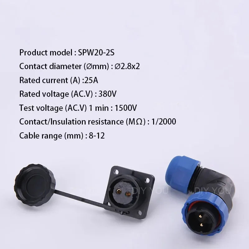 SP20 IP68 Waterproof Quick Connector Socket Multipole Plug Dustproof Right angle Square Industrial Aviation 1-14Pin Connectors