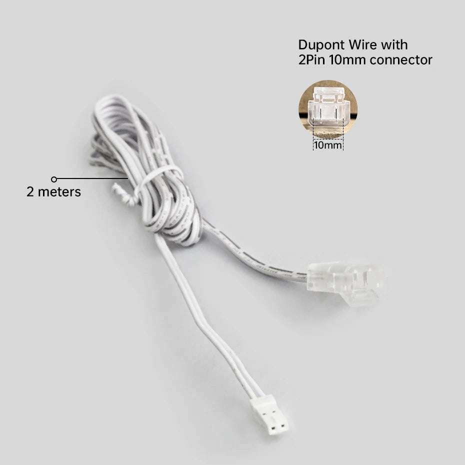 1/3/5Pcs 2m Dupont Extension Wire 2Pin 8mm 10mm Solderless Crystal Connector for Cabinet Wardrobe 2835 SMD 12V/24V LED Strip