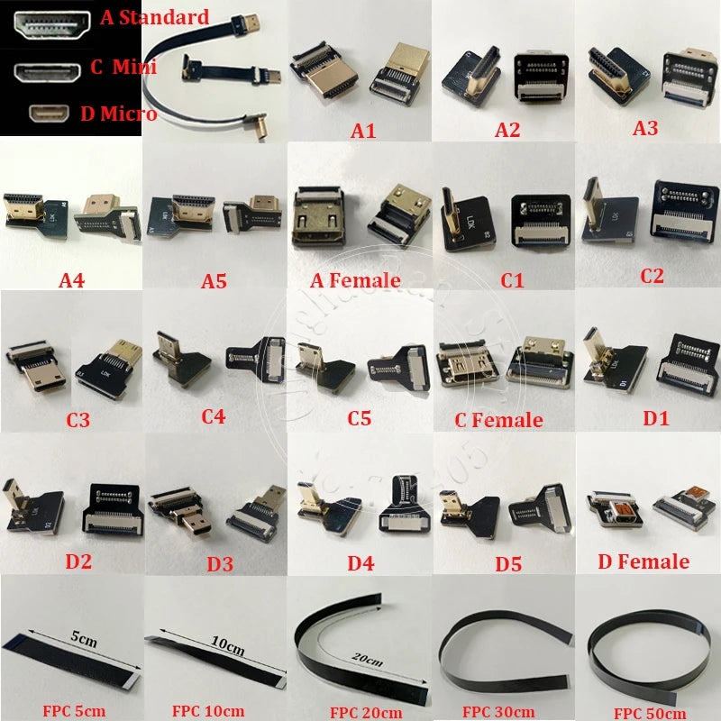 1PC Ribbon Flat FPV HDMI-Compatible Connector Flexible Cable Raspberry Pi 4 Micro HDTV To HD/Mini HD Female 90 Degree FFC 20pin