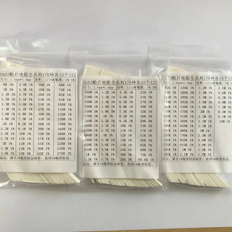 0201 0402 0603 0805 1206 1210 2512 SMD Resistor Assortment Kit, Mixed Resistors with 33 / 60 / 80 / 170 Values