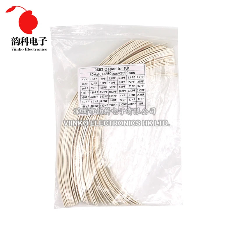 2500pcs 0402 0603 0805 SMD Ceramic Capacitor Assorted Kit 50Values 1pF - 10uF 100PF 10NF 100NF 0.47UF 1UF Chip Capacitance Set
