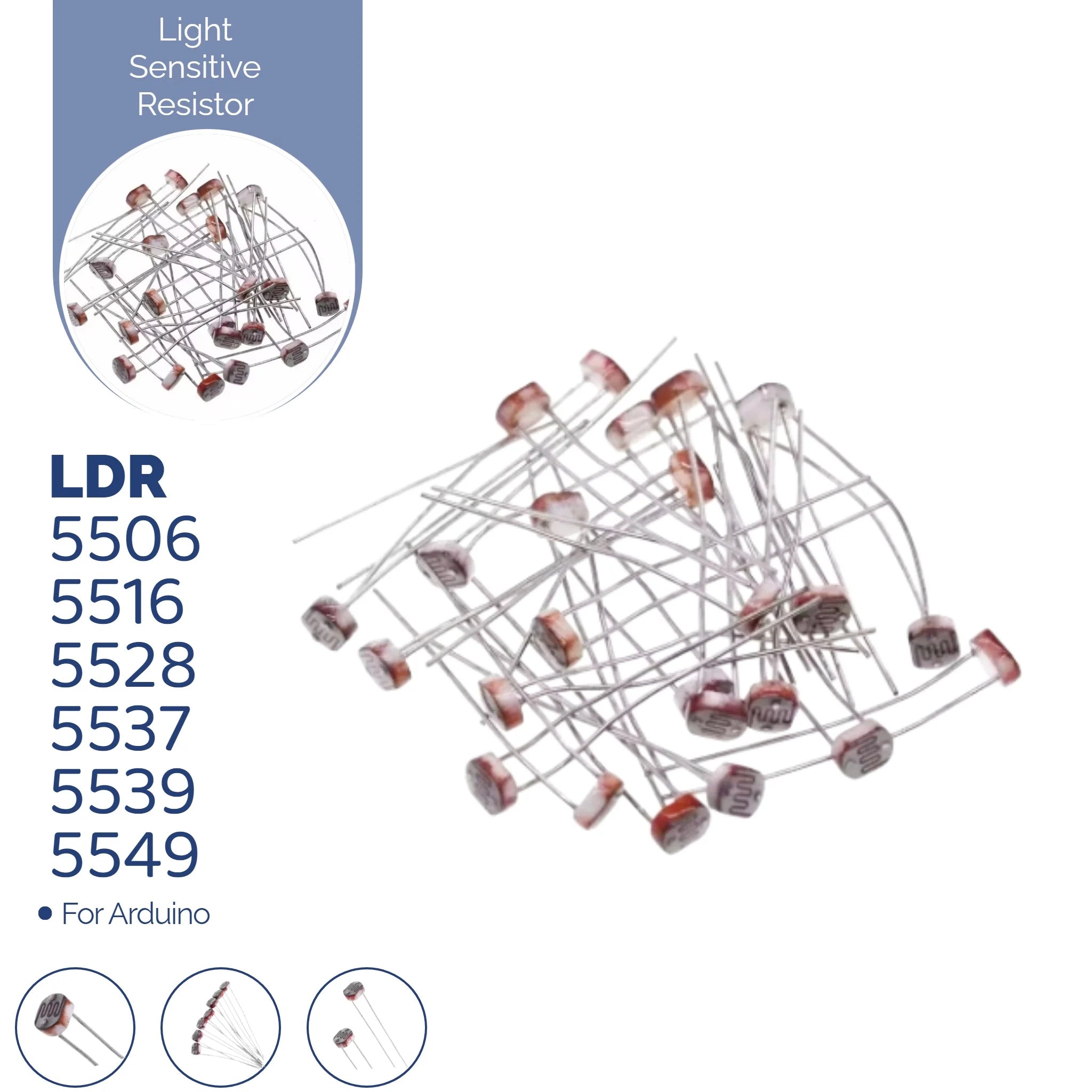 60PCS/kit LDR Photo Light Sensitive Resistor Photoelectric Photoresistor 5528 GL5528 5537 5506 5516 5539 5549 For Arduino
