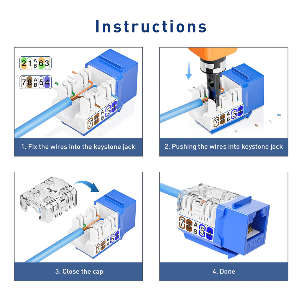 ZoeRax RJ45 Cat6 Keystone Jacks Slim Profile 1/10/30-Pack, 90-Degree Ethernet Punch Down Keystone Jack Adapter