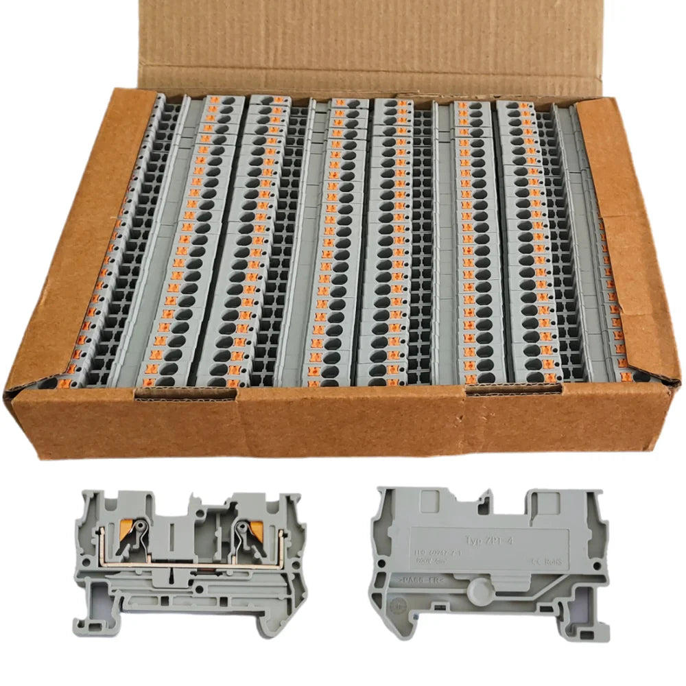 PT4 Push-in Din Rail Terminal PT-4 4mm² Cable Connector Electrical Connect Din Rail Screwless Terminal Block