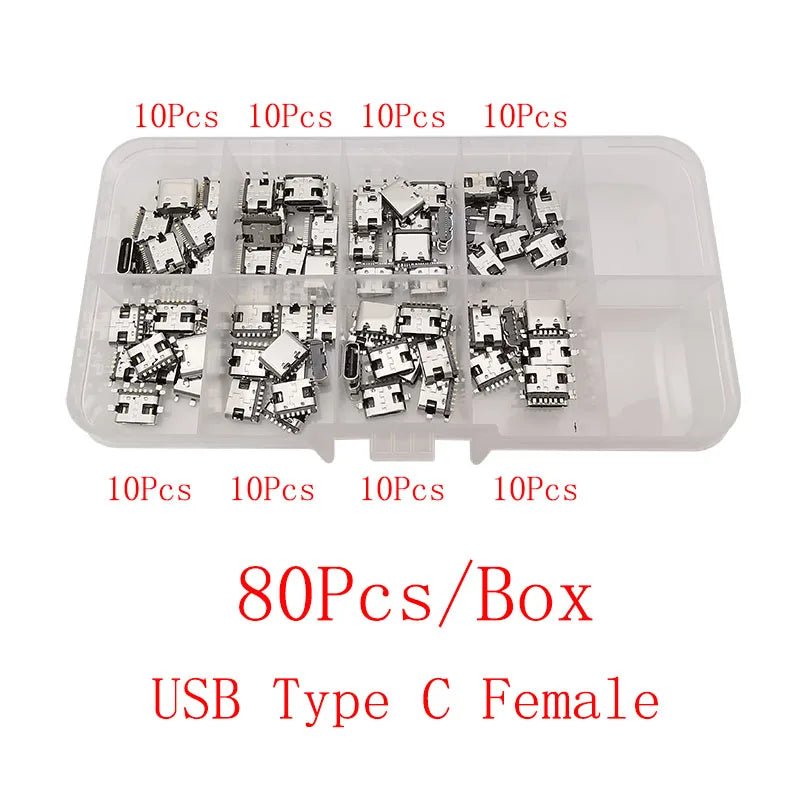 1Box USB Type C Female Charging Port 2/6/16 Pin Connector Type-C Socket SMD PCB Soldering DIY Repair USB-C Type C Jack Adapter