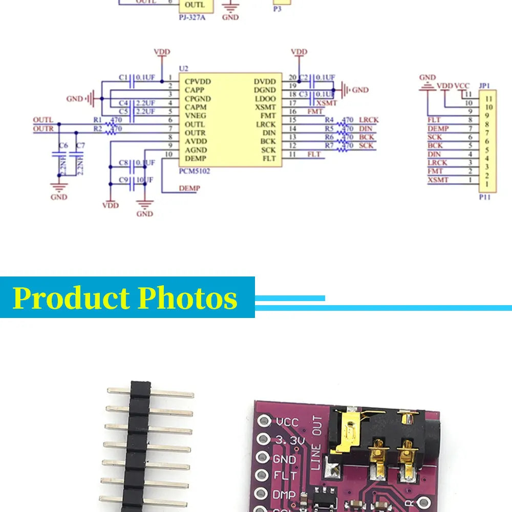 GY-PCM5102 I2S IIS Digital Audio DAC Decoder Board High Fidelity Lossless For MCU & Raspberry Pi