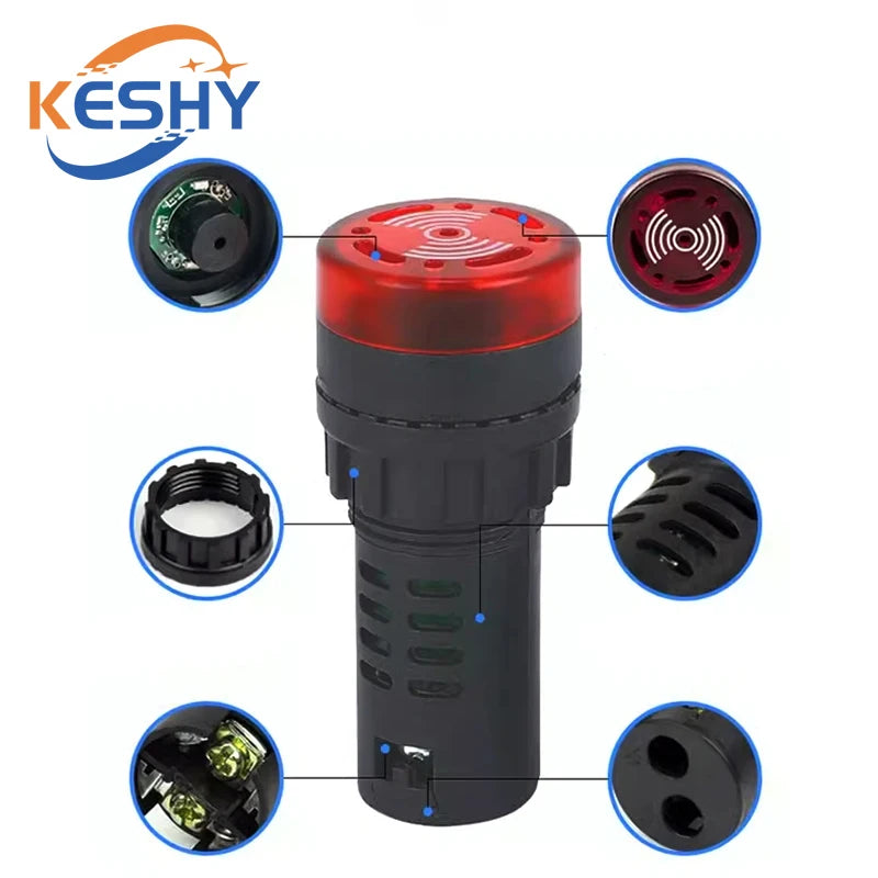 AD16-22SM 12V 24V 110V 220V 380V 22mm Flash Signal Light Red LED Active Buzzer Beep Alarm Indicator Red Green Yellow