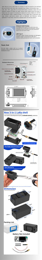 Heltec WiFi LoRa 32 V3 Development Board with Plastic Case ESP32 S3 SX1262 Meshtastic LoRaWAN Compatible OLED Display