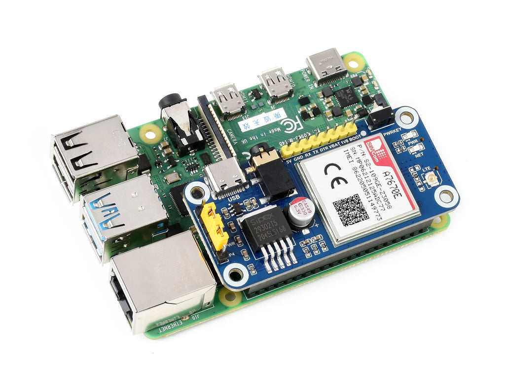 Waveshare A7670E LTE Cat-1 HAT for Raspberry Pi,Multi Band,2G GSM / GPRS,LBS,for Europe,Southeast Asia,West Asia,Africa,China