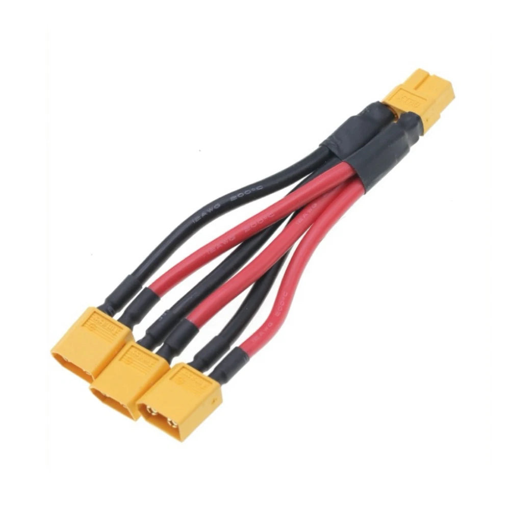 XT60 Parallel Battery Connector Male/Female Cable Dual Extension 1to2/1to3 12AWG/14AWG Silicone Wire 10CM for RC Battery Motor