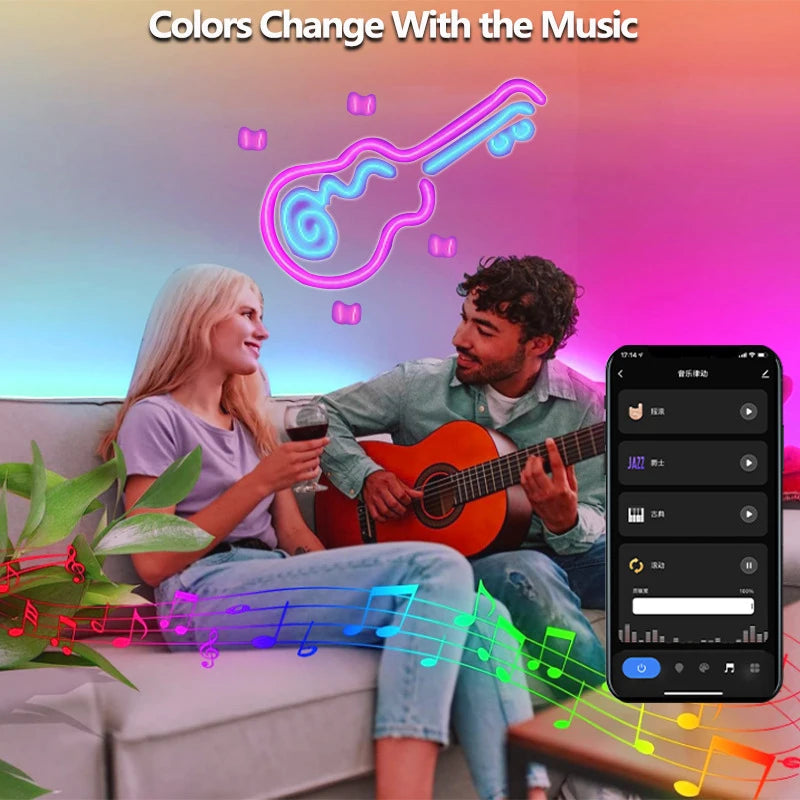 Neon Rope Lights,Flexible Led Rope Lights Control with App/Remote,Multiple Modes Rope Lights,IP65 Outdoor RGB-IC Led Neon Lights