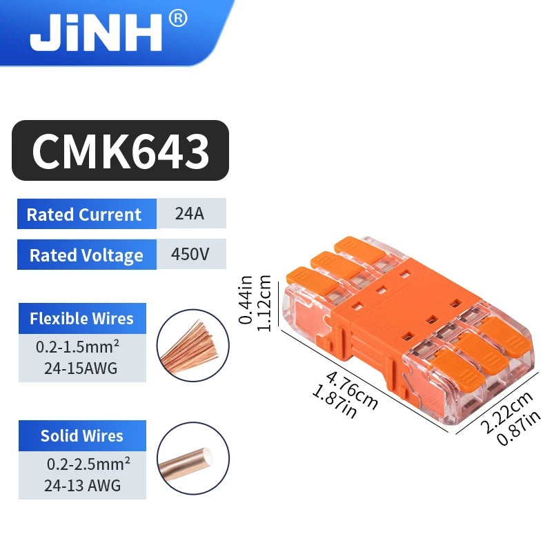 5Pcs Quick Lever Wire Connectors for Compact Plug In Male Female Terminals Blocks Home Wiring Orange 24A 20-13AWG