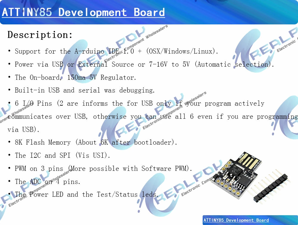 Digispark kickstarter development board ATTINY85 module for Arduino USB Micro / Type-C USB
