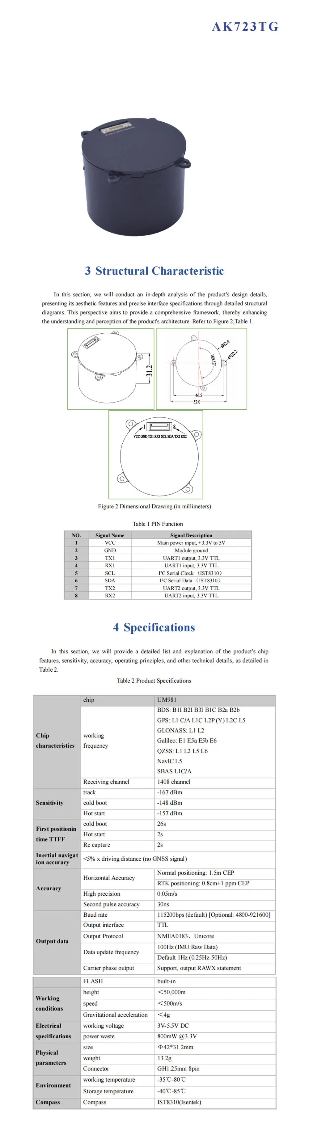 ZED-F9P/UM980/UM981/UM960/Beiyun M20 GNSS/GPS Centimeter-Level RTK Module with Helix Antenna Compass IST8310/RM3100,FOR UAV