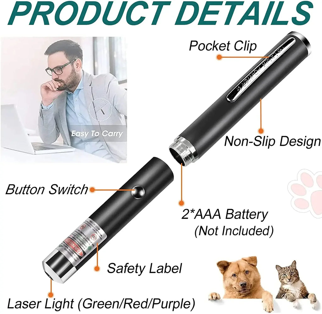 Mini Portable LED Green Redlight Laser Pointer No Batteries, LED Flashlight Laser pen Cat Interactive Scratching Play Toy